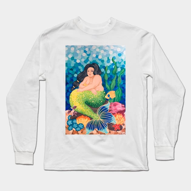 Halelehua Mermaid Hawaiian Goddess Long Sleeve T-Shirt by Amazink Creations